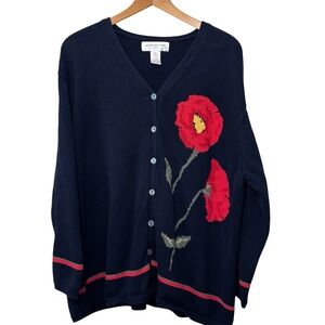Vintage 1990’s Jones New York Poppy Floral knit cardigan. Women’s 3X